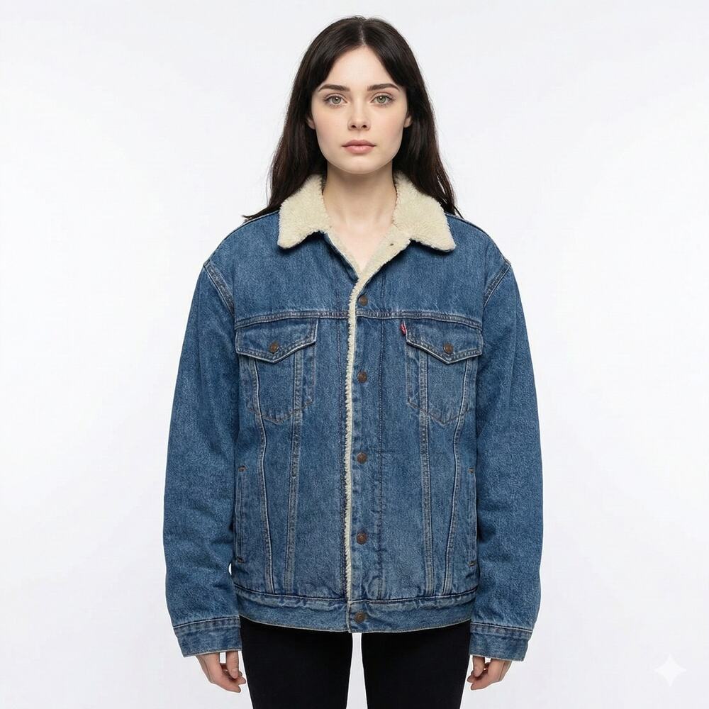 Vintage Unisex GAP Sherpa Lined Denim Trucker Jacket Coat size L Large